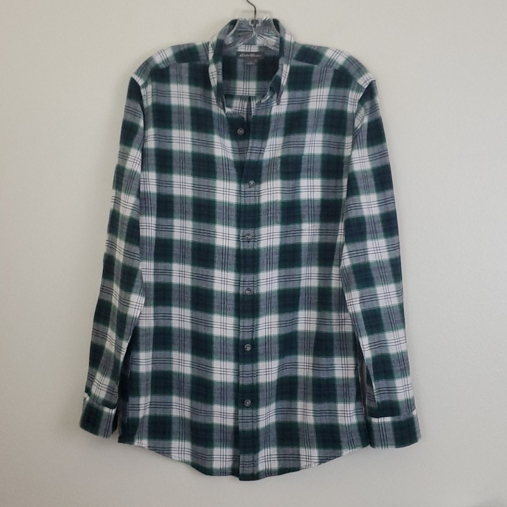 Eddie Bauer Green White & Black Plaid Shirt S